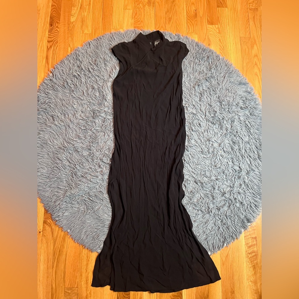 Benjamin A Vintage Black Sheer Asian Style Maxi Dress Front Slits Size S